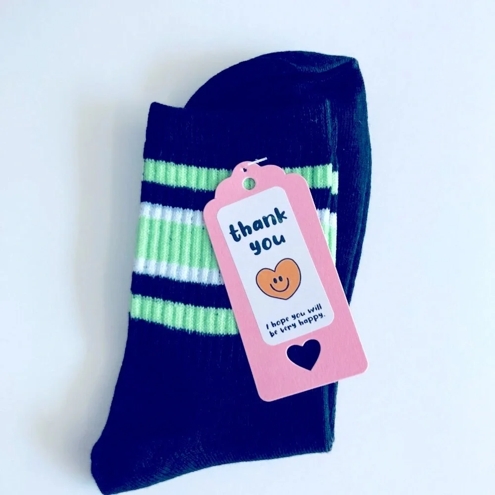 🍒 5/$25 🍒 Lime Green & White Striped Crew Socks